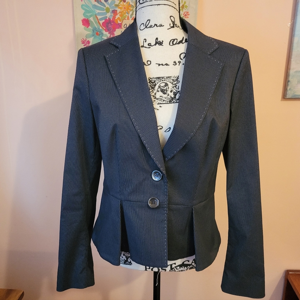 MSRP: $560 Strenesse By Gabriel Strehle Black & White Pinstripe Blazer, EUC, 8